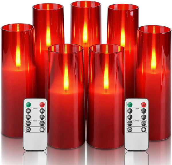 Homemory Red Acrylic Flameless LED Candles with Remote & Timer, Battery Powered,