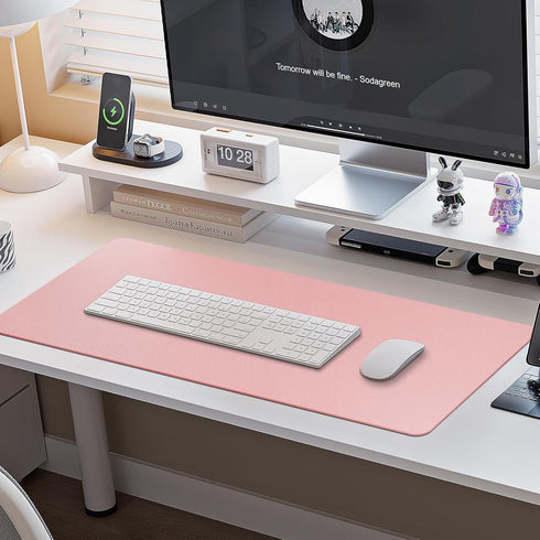 Boutilon Leather Desk Pad Protector, Non-Slip Mouse Pad, Waterproof Leather Desk Blotter for Office & Home, M-Pink