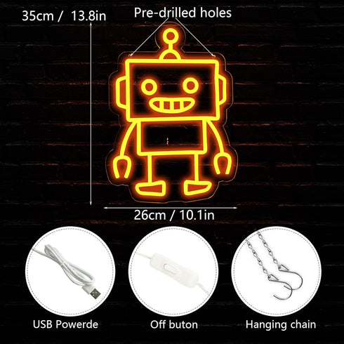 TOPQUALI Gift13.8 10.1 Inch Robot Neon Signs Robot LED Neon Light Decor for Game Room, Baby Living Room,Kids