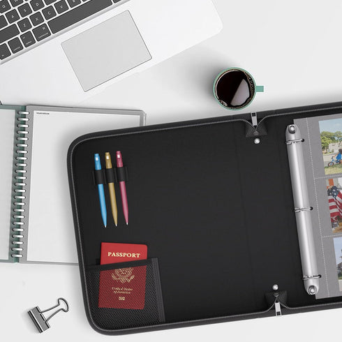 Fireproof 3 Ring Binder with Zipper, 1 Inch D Rings Hold up 245 Sheets of 8.5" x 11", Built-in Net and Pen Holder
