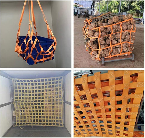 Flat Nylon Sling Hoisting Net, Heavy Objects Loading & Unloading Safety Lifting Net Straps for Construction Rigging