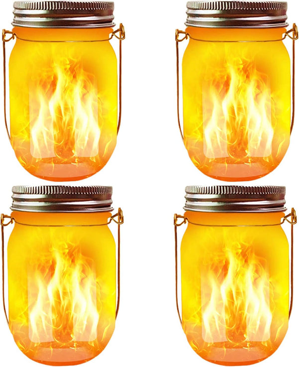 Solar Mason Jar Flicker Lights Upgraded, 4 Pack Flickering Torches Lights Outdoor