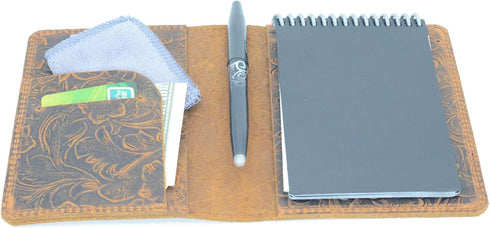 JJNUSA Compatible Rocketbook Mini Cover, Handmade Distressed Genuine Leather Journal Notebook for Card Holder