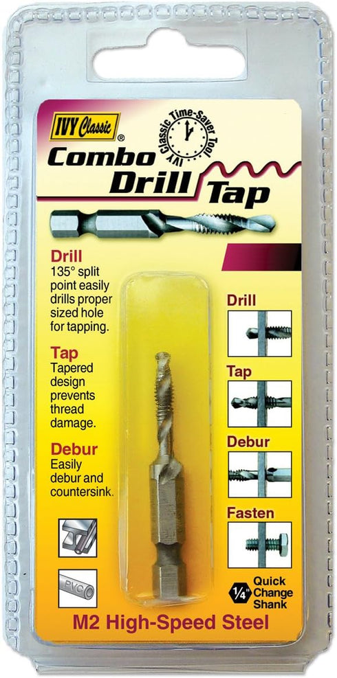 IVY Classic 06006 Combo Drill/Tap Bit, M2 High Speed Steel, 12-24NC, 1/Card