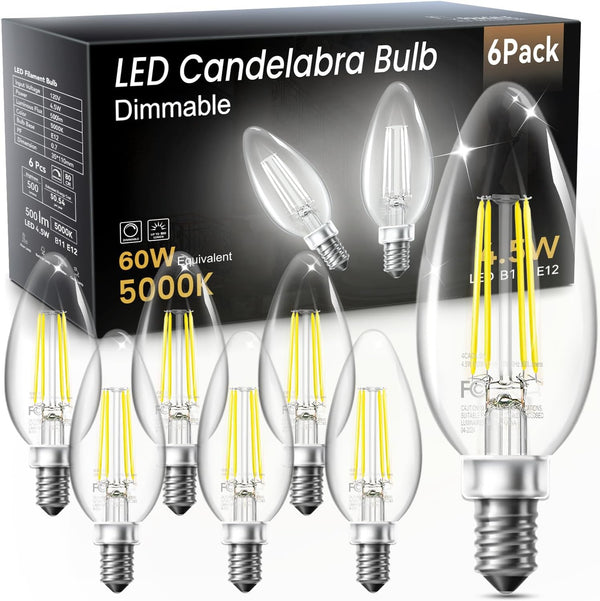 TJOY LED Candelabra Bulbs Dimmable, 60W Equivalent Chandelier Light Bulbs, E12 Small