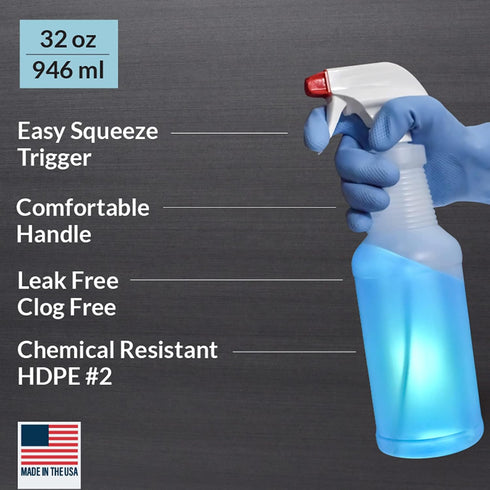 Pinnacle Mercantile Plastic Spray Bottles - Leak Proof Technology, Empty 32 oz, Pack of 10, Made in USA