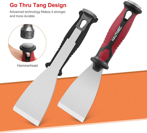HAUTMEC 2pc Putty Knife Set, 2.5 in Straight and 3 in Offset Scrapers, Heavy Duty Stainless Steel Blade
