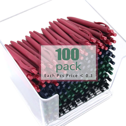 deegtran 200 Pack No Bleed Hot Pink Barrel Click Pens, Wholesale Retractable Ballpoint Pens with Smooth Ink, 1.0MM