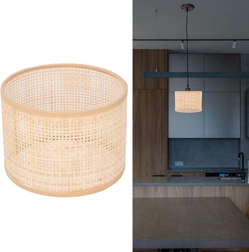 E27 E14 Rattan Lamp Shade Vintage Woven Basket Chandelier Hanging Table Floor Light Cover
