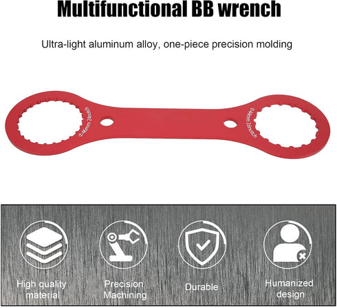 Bottom Bracket Wrench, BB Wrench Tool for 44mm 46mm 16 24 Notch BB Installation Remover (Red)