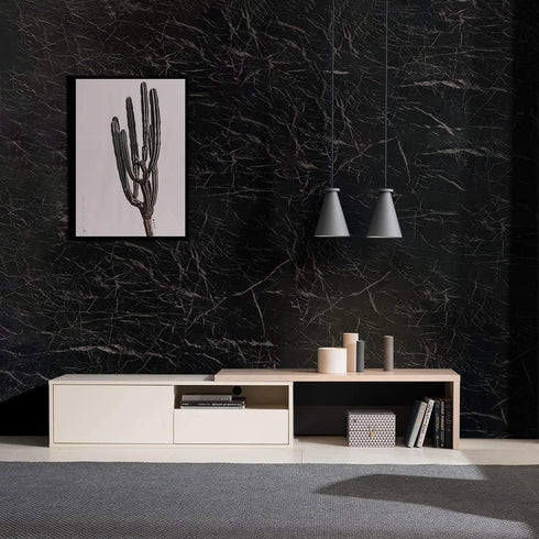 RANRAN Marble Contact Paper Granite Black Roll Self Adhesive Peel and Stick Wallpaper for Kitchen Countertop Cabinet Furniture Waterproof PVC Removable 15.8x118 Inch by RANRAN