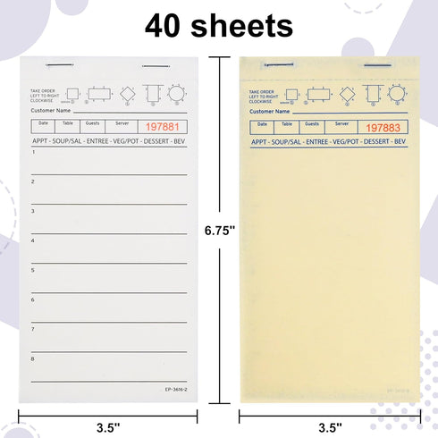 DGBDPACK 6 40 Sheets/Pack, 240 Guest Checks for Servers, Server Note Pads, Waiter Checkbook, Waitress Notepad