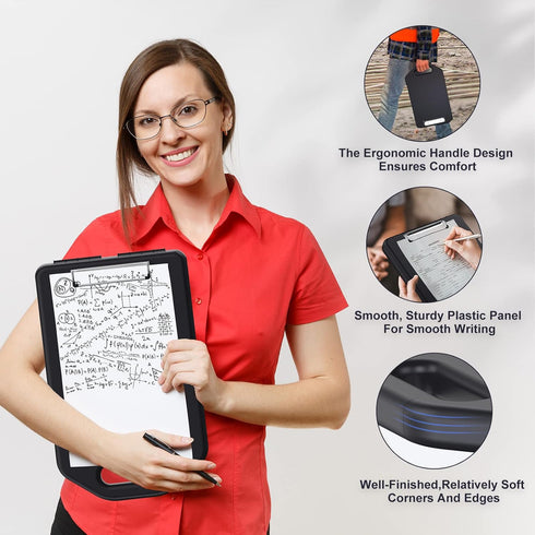 Sunnyclip Storage Clipboard with Handle, Heavy Duty Plastic Compartment for 200 Letter Sized Paper, Portable Office