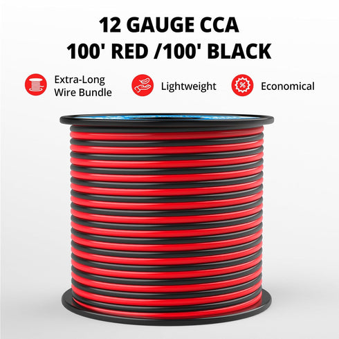 12 100FT, 2 12 12V/24V NAOEVO Gauge Wire Conductors Electrical Wire Red Black Cable, Flexible/Low Voltage/PVC AWG