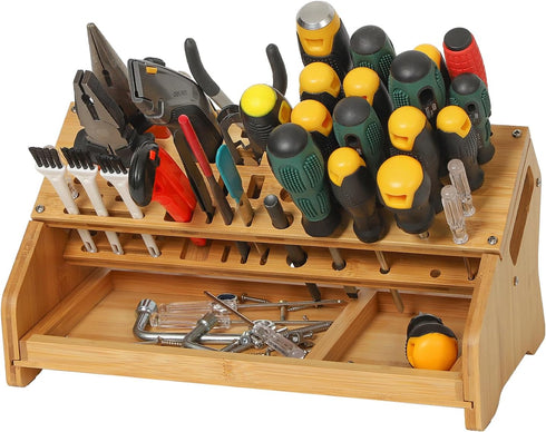 ValuXpro Bamboo Screwdriver Organizer - Tool Storage Organizer Workbench Desktop Rack - Hand