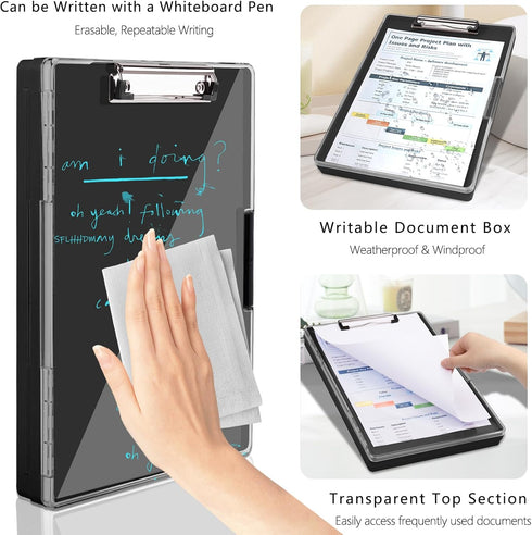 Clipboard with Storage, Heavy Duty Clip Boards 8.5x11 with 2 Storage Cases, Clear Visible Top Panel, Side Opening Clip