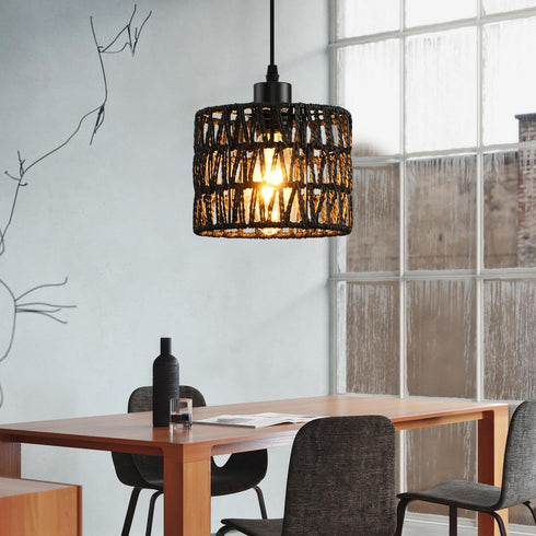 KENMI Woven Pendant Light Boho Chandelier, Rattan Pendant Lights Kitchen Island, Farmhouse Pendant Lighting with Hand