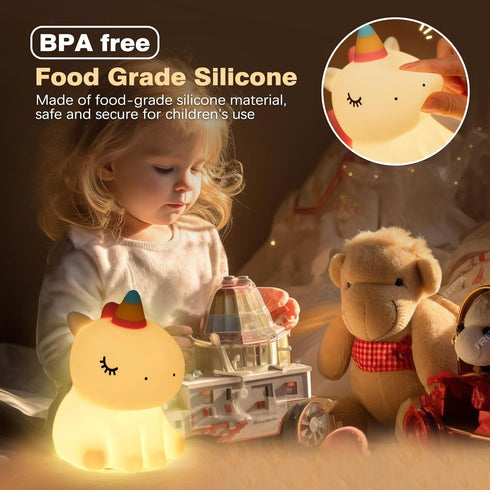 Dimmable VTIGER Unicorn Night Light, LED Squishy Cute Lamp, Kids Baby Bedroom Nightlight, Rechargeable Touch Lamp