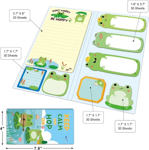 Frog Sticky Notes Set Cute Sticky Notepads 240 Sheets Book Notes Kids Office School Friends Holiday Teacher Small Gifts by Fancy Land