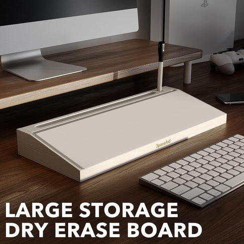 SpaceAid Bamboo Desktop Whiteboard with Organizer Box, Dry Erase Holder & Computer Keyboard Stand Pad for Office