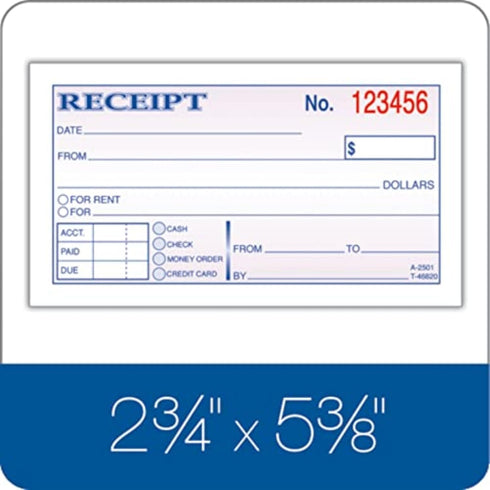 TOPS Money Receipt Book, 2-Part, Carbonless, White and Canary, 50 Sheets, 2 5/8 x 5 3/8 Inches (46820)