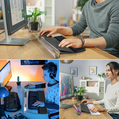 Typing&Working,3-Level Clear2+white Keyboard Riser,Computer Stand Acrylic Tilted Holder for Easy Ergonomic Height