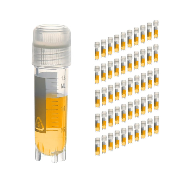 ULAB 50pcs 2ml Cryotubes Small PP Cryo Vials with Screw Caps, Electron Beam Sterilization, Free from DNase & RNase,