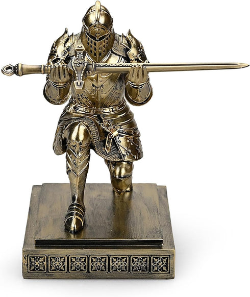 King's Guard Knight Pen Holder, Desk Organizer with Resin Pencil Holder and Metal Sword Letter Opener Gift for Home and