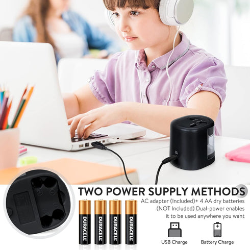 Eagle Electric Pencil Sharpener, Battery or USB Operated, Dual Holes, Dual Blades, Fits Pencils of Size 6-8mm and