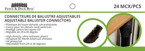 FENCE & DECK RITE Baluster Connectors for OD Metal Balusters, Black Polypropylene, 24 Pack