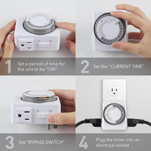 HBN Indoor Timers for Lamps, 24 Hour Plug-in Mechanical Timer, Dual Outlets, 15 Minute Intervals, Heavy Duty Daily