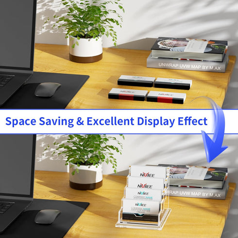 NIUBEE Clear Business Card Holders, 4 Tier Acrylic Display for Business Cards, 4 Slots, 300 Card Capacity, 1 Pack