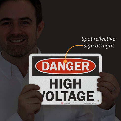 SmartSign OSHA Safety Sign, "Danger: High Voltage", 10" x 7", Reflective Black/Red on White