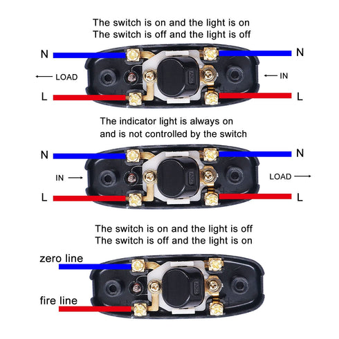 weideer 3 PCS Inline Cord Switch, Appliance Button On/Off 10A 250V Inline Power Switch with LED Light for Table Lamp