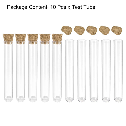 uxcell 10Pcs PS Plastic Test Tubes with Cork Stoppers, Round Base, 12x60mm for Scientific Experiments
