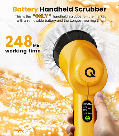 5000mAh Q4, 5 qimedo Battery Electric Spin Scrubber Handheld Scrubber for Cleaning with Display, Power Dish Scrubber
