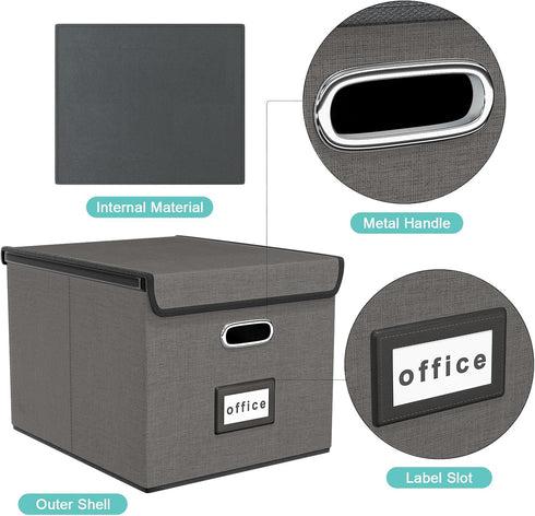 Huolewa Upgraded Portable File Organizer Box with Lid, Stylish Filing Box for Hanging File Folders, Office Storage