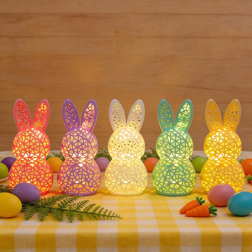 BLESOUYI 3D 1 Pack Easter Lamp Bunny Night Light Figurine Printed LED Hollow Out Rabbit Lamp, Decorative Ornament