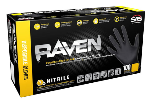 Raven Powder Free Disposable Nitrile Gloves | 7 Mil - Sm | Latex Free, Textured Grip, Chemical + Puncture Resistant |