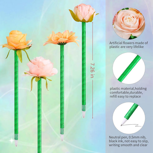 Flower Pens, 15 Pieces Mixed Floral Gel Ink Ballpoint Pens for Birthday Party Wedding Mother Girlfriend Office Supplies