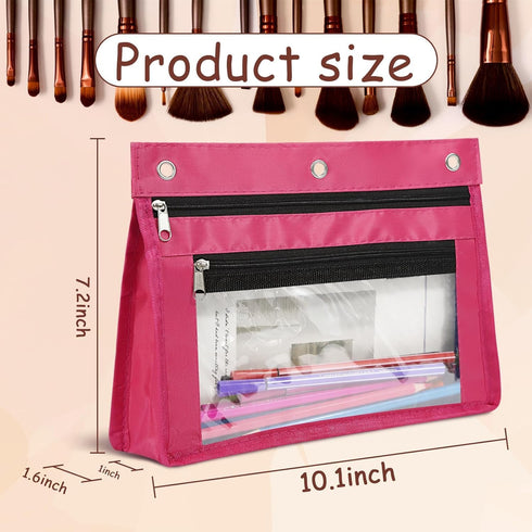 YoeeJob 24 Pack Pencil Pouch for 3 Ring Binder, Expandable Zipper Binder Pouches with Clear Window (Rosy)