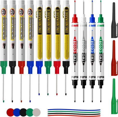 BERHW 12 Pcs Multi-Purpose Long Head Deep Hole Marker Pens, Long Nib Marker