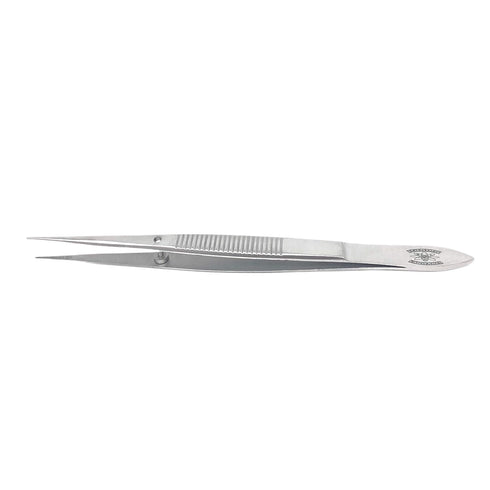 Straight Medium Point Stainless Steel Lab Forceps with Guide Pin (4.5 in.)