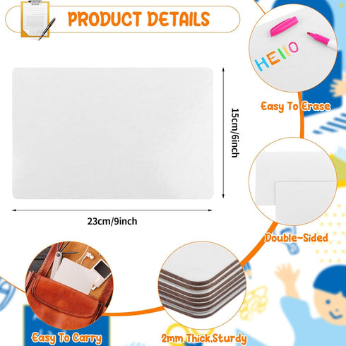 Set of 50 Small White Board Dry Erase Boards, Mini 9"x6” Double Sided Personal Whiteboards for Classroom