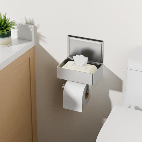 Commercial(1, FORIOUS Toilet Paper Holder with Shelf, Sanitary Napkin Receptacle Tampon Holder, Wall Mount Toilet Paper