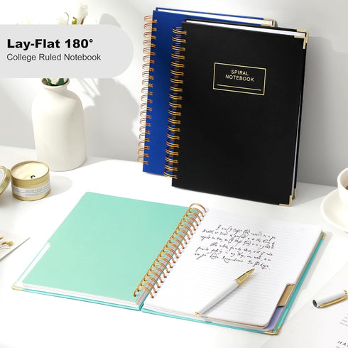 Hardcover Spiral Notebook with Tabs - 7"x10", Large Spiral Lined Journals for Women, 240 Pages, 5 Subject Notebook
