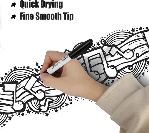 Permanent Markers, 128 Count Black Fine Point, Waterproof & Smear Proof Markers for School, Office, Home