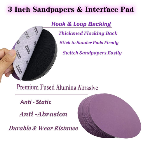 80 Grit Wet Dry Sandpaper 40pcs 3 Inch Sanding Disc Hook and Loop Premium Aluminum Oxide for Metal, Wood