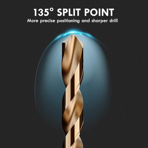 3/8" Cobalt Drill Bit Set (5pcs), M35 High Speed Steel Jobber Length Kit for Metal, Wood, and Plastic with Case