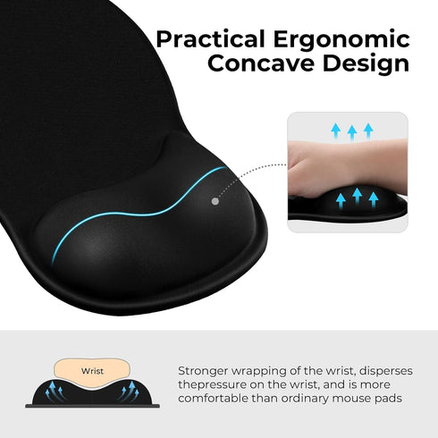 EooCoo Ergonomic Mouse Pad with Gel Wrist Rest Support, Middle Concave Design for Natural Wrist Alignment, Non-Slip